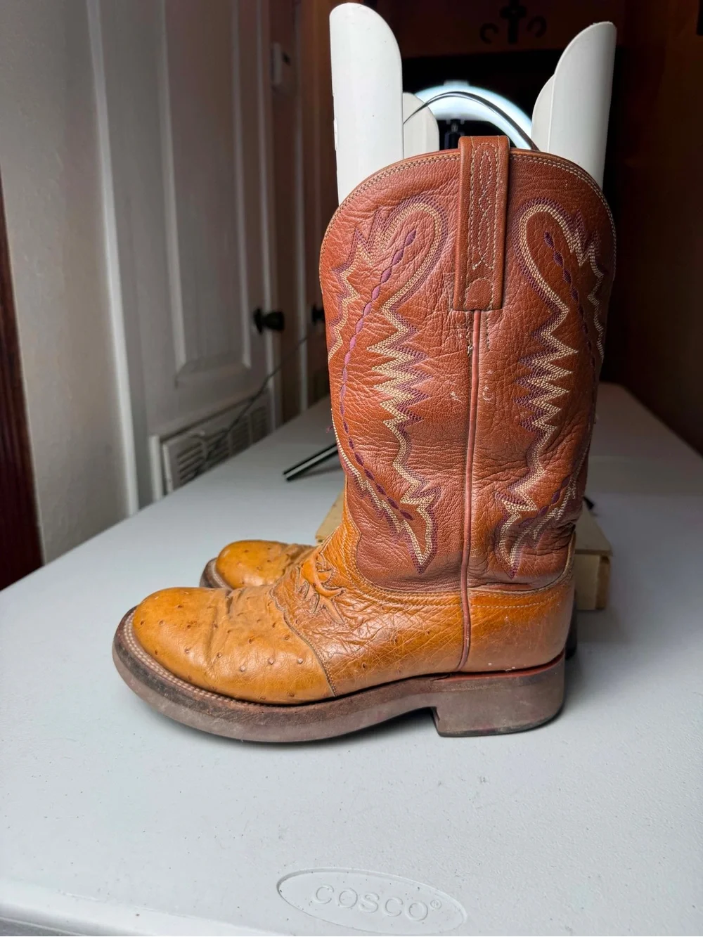 Lucchese 2000 Full Quill Ostrich Skin Tan Leather Western Cowboy Boots Sz 7